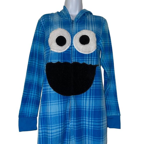 Sesame Street Cookie Monster Unionsuit Juniors L 11 13 Blue Costume Pajamas PJs - Picture 2 of 9